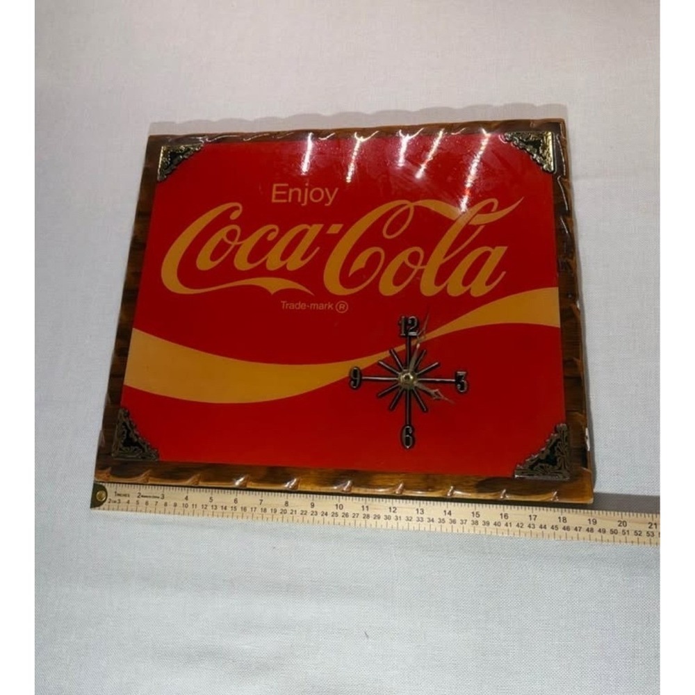 Vintage Coca-Cola Wall Clock Wood Plaque Sign Soda Advertising Memorabilia 19x15